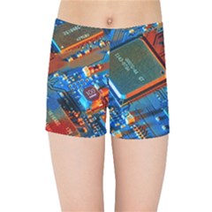 Gray Circuit Board Electronics Electronic Components Microprocessor Kids  Sports Shorts by Bakwanart