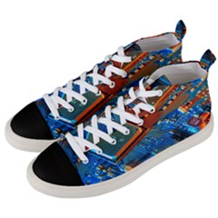 Gray Circuit Board Electronics Electronic Components Microprocessor Men s Mid-top Canvas Sneakers by Bakwanart