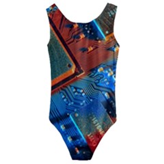 Gray Circuit Board Electronics Electronic Components Microprocessor Kids  Cut-out Back One Piece Swimsuit by Bakwanart