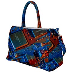 Gray Circuit Board Electronics Electronic Components Microprocessor Duffel Travel Bag by Bakwanart