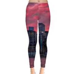 Skyline Sunset United States Reflection Usa,new York Manhattan Leggings  by Bakwanart