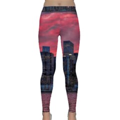 Skyline Sunset United States Reflection Usa,new York Manhattan Classic Yoga Leggings by Bakwanart