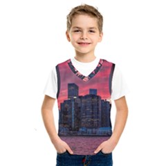 Skyline Sunset United States Reflection Usa,new York Manhattan Kids  Basketball Tank Top by Bakwanart