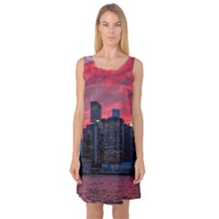 Skyline Sunset United States Reflection Usa,new York Manhattan Sleeveless Satin Nightdress