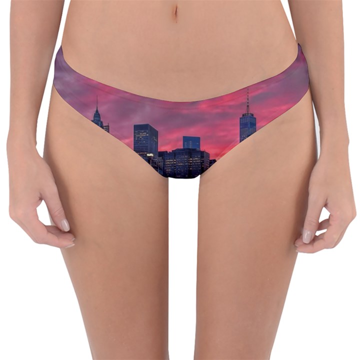 Skyline Sunset United States Reflection Usa,new York Manhattan Reversible Hipster Bikini Bottoms