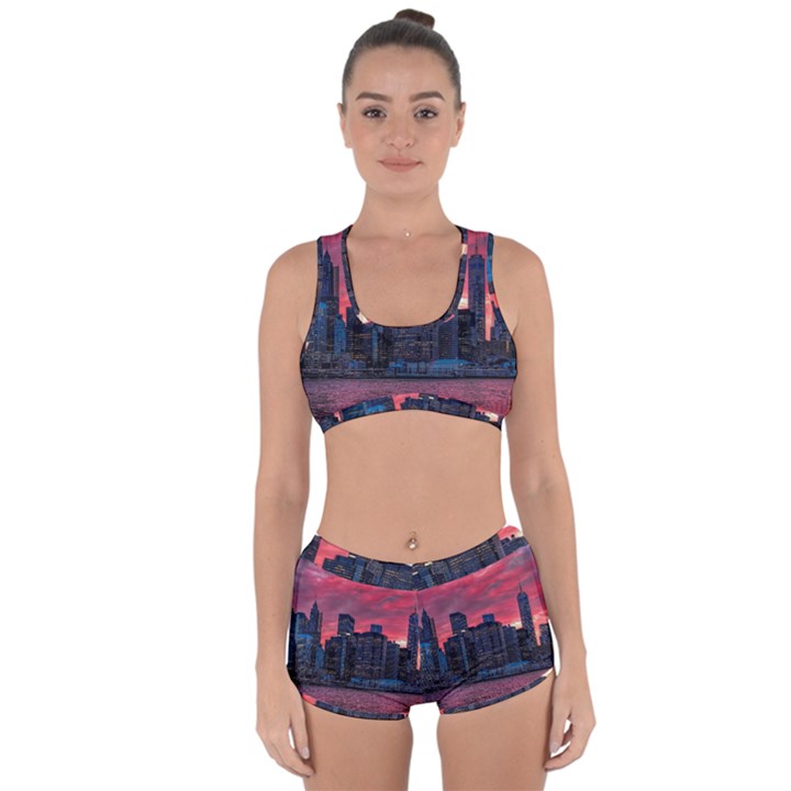 Skyline Sunset United States Reflection Usa,new York Manhattan Racerback Boyleg Bikini Set