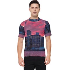 Skyline Sunset United States Reflection Usa,new York Manhattan Men s Short Sleeve Rash Guard by Bakwanart