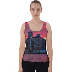 Skyline Sunset United States Reflection Usa,new York Manhattan Velvet Tank Top by Bakwanart