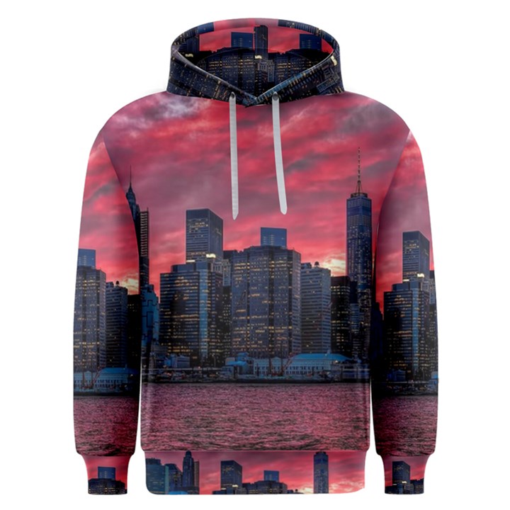 Skyline Sunset United States Reflection Usa,new York Manhattan Men s Overhead Hoodie