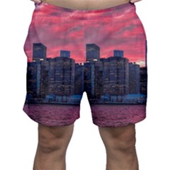 Skyline Sunset United States Reflection Usa,new York Manhattan Men s Shorts by Bakwanart