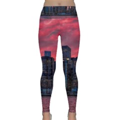 Skyline Sunset United States Reflection Usa,new York Manhattan Lightweight Velour Classic Yoga Leggings by Bakwanart