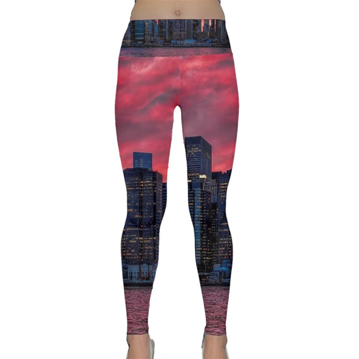 Skyline Sunset United States Reflection Usa,new York Manhattan Lightweight Velour Classic Yoga Leggings