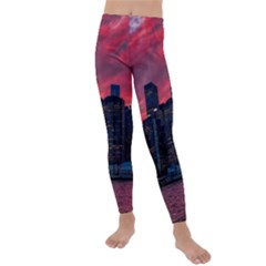 Skyline Sunset United States Reflection Usa,new York Manhattan Kids  Lightweight Velour Leggings by Bakwanart