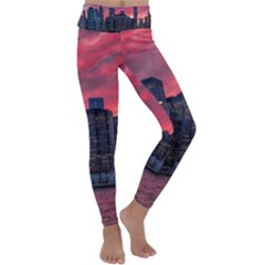 Skyline Sunset United States Reflection Usa,new York Manhattan Kids  Lightweight Velour Classic Yoga Leggings by Bakwanart