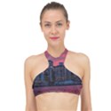 Skyline Sunset United States Reflection Usa,new York Manhattan High Neck Bikini Top View1