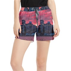 Skyline Sunset United States Reflection Usa,new York Manhattan Women s Runner Shorts by Bakwanart