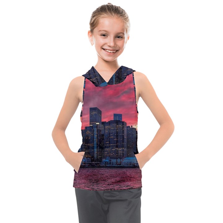 Skyline Sunset United States Reflection Usa,new York Manhattan Kids  Sleeveless Hoodie