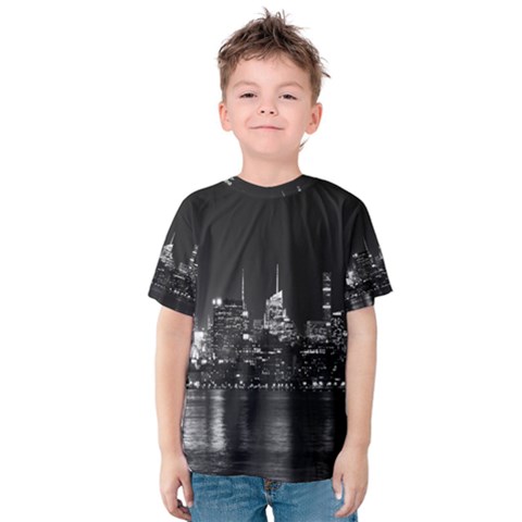 Photography Of Buildings New York City  Nyc Skyline Kids  Cotton Tee by Bakwanart