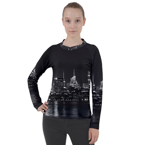 Photography Of Buildings New York City  Nyc Skyline Women s Pique Long Sleeve Tee by Bakwanart