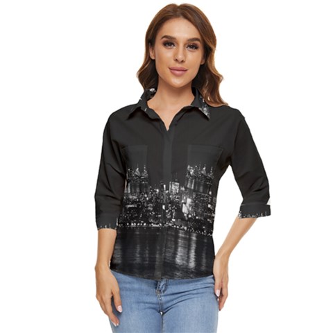 Photography Of Buildings New York City  Nyc Skyline Women s Quarter Sleeve Pocket Shirt by Bakwanart