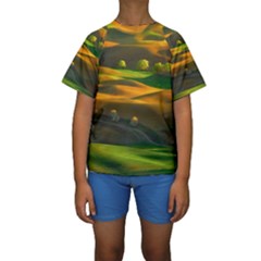 Landscape Usa Nature Washington State Trees Field Palouse Kids  Short Sleeve Swimwear by Bakwanart