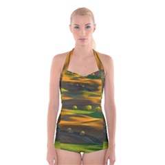 Landscape Usa Nature Washington State Trees Field Palouse Boyleg Halter Swimsuit  by Bakwanart