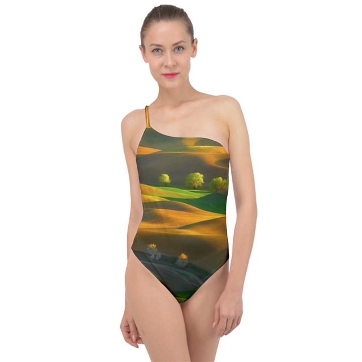 Landscape Usa Nature Washington State Trees Field Palouse Classic One Shoulder Swimsuit