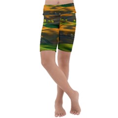 Landscape Usa Nature Washington State Trees Field Palouse Kids  Lightweight Velour Cropped Yoga Leggings by Bakwanart