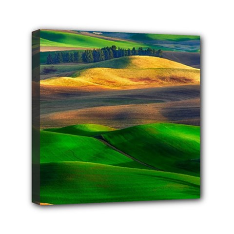 Grassland Nature Palouse Green Field Hill Sky Butte Mini Canvas 6  X 6  (stretched) by Bakwanart