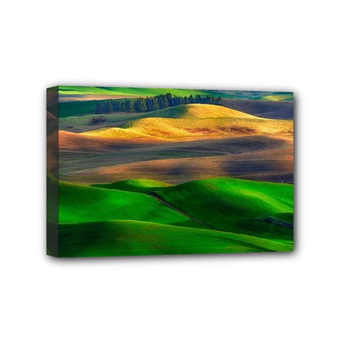 Grassland Nature Palouse Green Field Hill Sky Butte Mini Canvas 6  X 4  (stretched) by Bakwanart