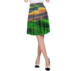 Grassland Nature Palouse Green Field Hill Sky Butte A-line Skirt by Bakwanart