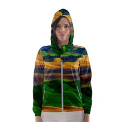 Grassland Nature Palouse Green Field Hill Sky Butte Women s Hooded Windbreaker