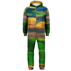 Grassland Nature Palouse Green Field Hill Sky Butte Hooded Jumpsuit (men)