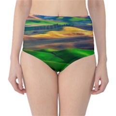 Grassland Nature Palouse Green Field Hill Sky Butte Classic High-waist Bikini Bottoms by Bakwanart