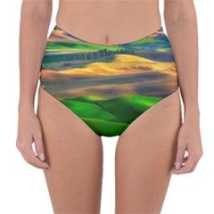 Grassland Nature Palouse Green Field Hill Sky Butte Reversible High-waist Bikini Bottoms by Bakwanart