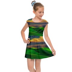 Grassland Nature Palouse Green Field Hill Sky Butte Kids  Cap Sleeve Dress by Bakwanart