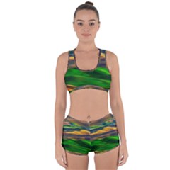 Grassland Nature Palouse Green Field Hill Sky Butte Racerback Boyleg Bikini Set by Bakwanart