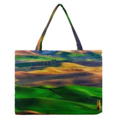 Grassland Nature Palouse Green Field Hill Sky Butte Zipper Medium Tote Bag by Bakwanart