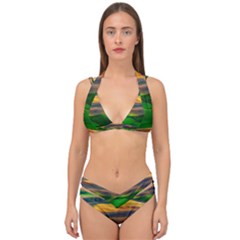 Grassland Nature Palouse Green Field Hill Sky Butte Double Strap Halter Bikini Set by Bakwanart