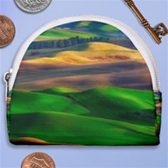 Grassland Nature Palouse Green Field Hill Sky Butte Horseshoe Style Canvas Pouch by Bakwanart