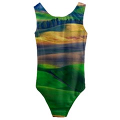 Grassland Nature Palouse Green Field Hill Sky Butte Kids  Cut-out Back One Piece Swimsuit by Bakwanart