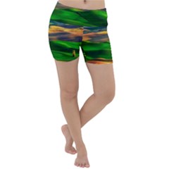 Grassland Nature Palouse Green Field Hill Sky Butte Lightweight Velour Yoga Shorts by Bakwanart