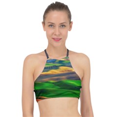 Grassland Nature Palouse Green Field Hill Sky Butte Racer Front Bikini Top by Bakwanart