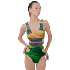 Grassland Nature Palouse Green Field Hill Sky Butte Side Cut Out Swimsuit by Bakwanart