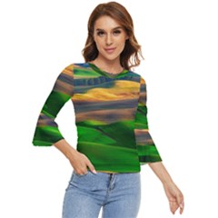 Grassland Nature Palouse Green Field Hill Sky Butte Bell Sleeve Top