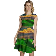 Grassland Nature Palouse Green Field Hill Sky Butte Cap Sleeve High Waist Dress by Bakwanart