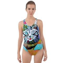 Kitten Cat Pet Animal Adorable Fluffy Cute Kitty Cut-out Back One Piece Swimsuit by 99art