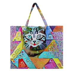 Kitten Cat Pet Animal Adorable Fluffy Cute Kitty Zipper Large Tote Bag by 99art