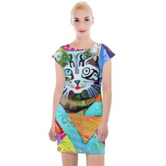 Kitten Cat Pet Animal Adorable Fluffy Cute Kitty Cap Sleeve Bodycon Dress by 99art