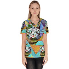 Kitten Cat Pet Animal Adorable Fluffy Cute Kitty Women s V-neck Scrub Top by 99art